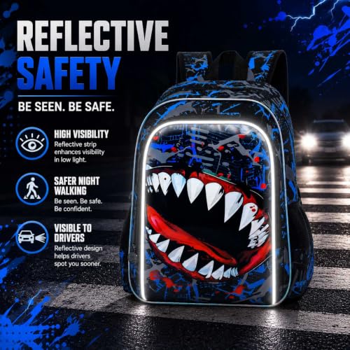 Image of 3Pcs Shark Backpack for Boys, 17 inch Kids Bookbag for Elementary Preschool Kindergarten, School Backpacks with Lunch Box (Blue)