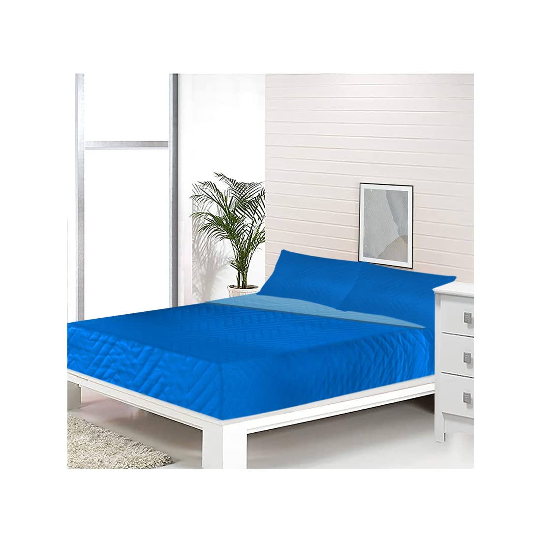 Acomoda Textil - Colcha Bouti Reversible Termosellada + Funda de Cojín 50x70 cm para Dormitorio. Cubrecama, Ligero, Versátil e Ideal para Cualquier Época del Año. (Azul, Cama 135 cm)