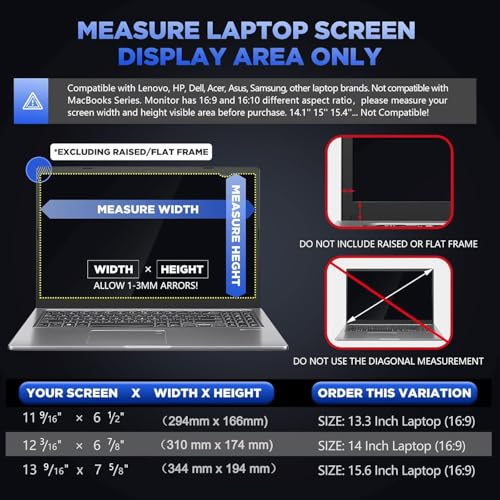 Image of Laptop privacy Screen 14 Inch for 16:9 Aspect Ratio, Anti-Spy privacy Filter & Anti Glare Blue Light Blocking Protector Shield - W x H: 12 3 /16 inch x 6 7 /8* ( 310mm x 174mm) ( 15.6 Inch Laptop 16:9 Aspect Ration)