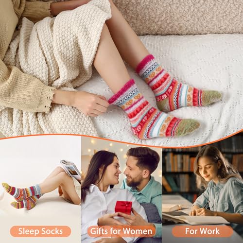 Image of SISOSOCK 5 Pairs Fuzzy Soft Cozy Comfortable Socks for Women, Casual Sleep Comfy Socks, Perfect Warm Winter Gifts for Women