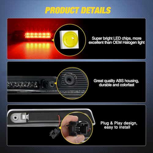 Image of Nilight Third Brake Light Tail High Mount 3rd Stop Lights Smoked Lens Compatible with Jeep Liberty 2008 2009 2010 2011 2012 Van SUV Rear Center Cab Lamp
