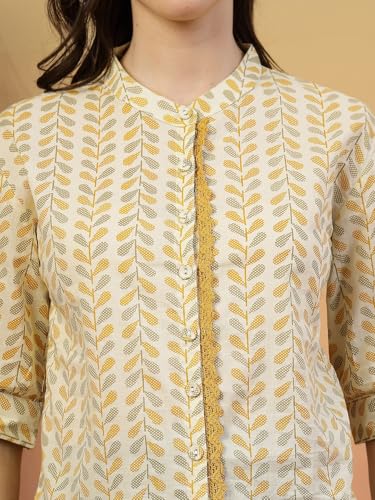 Image of Women's Black Printed Cotton Kurti Top | Stylish Ethnic Wear Kurta for Office, Casual 3 /4 Sleeve Button Front Tunic