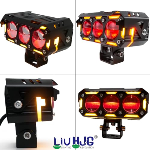 Image of LIU HJG Dual Cut Lens 3 Lens LED Fog Light With Wiring Kit Waterproof & Dustproof 240W 12V DC Power Yellow, White, Red Devil Eye Light, Yellow DRL Universal fit for All Bikes & Cars (Pack of 2)