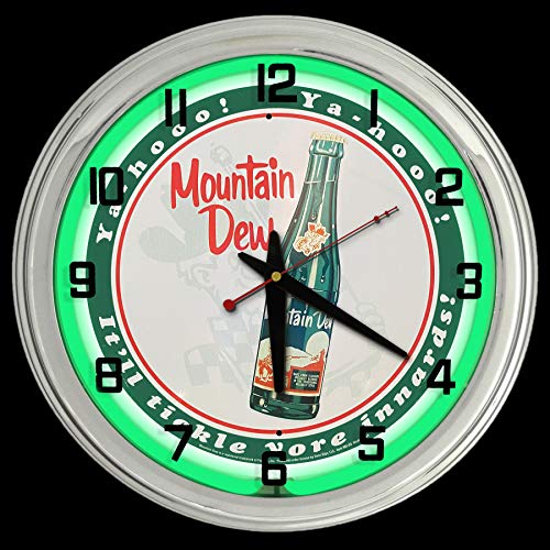ELG Companies LLC 16" Mountain Dew Ya-Hooo! Sign Neon Clock Mt Dew It'l Tickle Your innards!