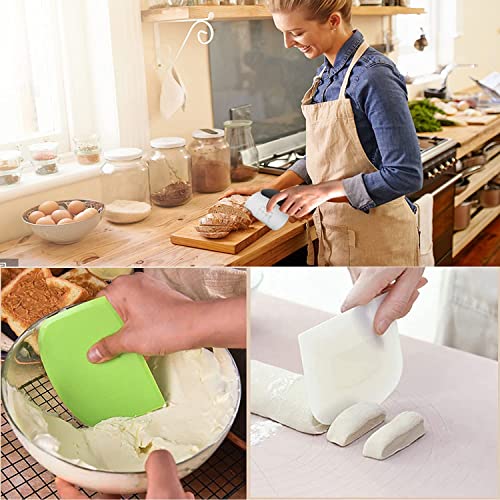 3 Pcs Dough Scraper Cutter Kitchen Scraper,1 Stainless Steel Pizza Spatula with Handle and Measuring Scale,2 Plastic Dough Cutter for Cakes, Pizza, Bread Cutting, Kitchen Supplies - Image 3