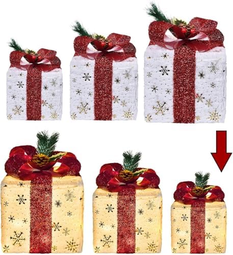 Set of 3 Christmas Lighted Gift Boxes, Pre-lit 60LED
