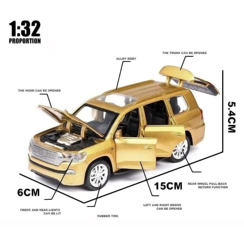 Image of PINQUE Kids New Car 1:32 Land Cruiser Diecast Alloy Metal Pull Back Car with Openable Doors Music Sound and Light Vehicle Toy Car for Boys (Multicolor)