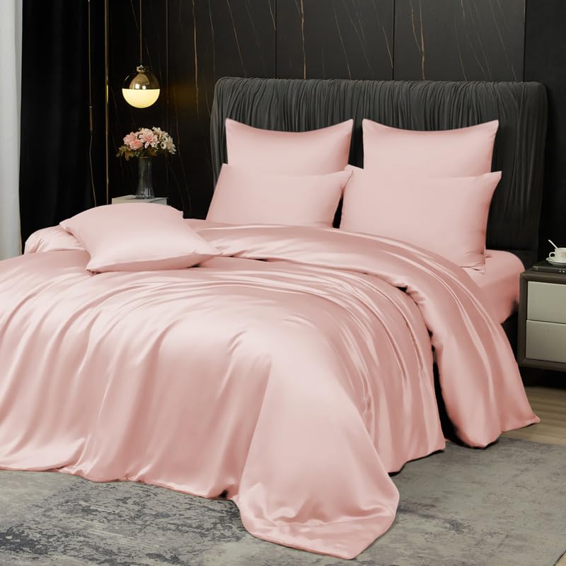 Gezu Bambus Lyocell Bettwäsche 155x220 Rosa Hellrosa 100% Bambusseide | Antibakteriell Bettbezug 155x220 Bambusfasern Glänzend Bettwäsche Set Bamboo Luxus mit 2 Kissenbezüge mit Reissverschluss