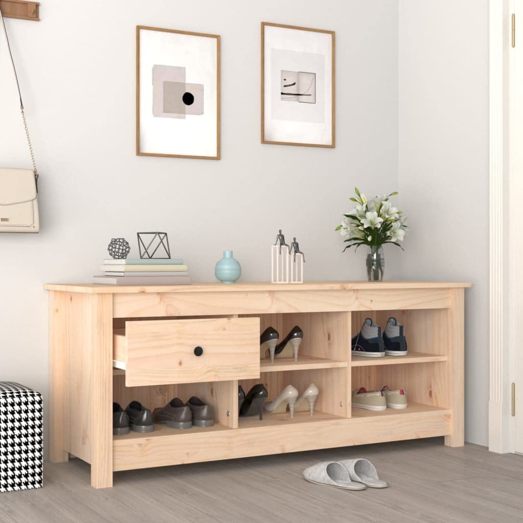 Schuhschrank Schwarz 110x38x45,5 Cm Massivholz Kiefer - Holz Schrank Schuhschrank Garderobe Kiefernholzmobel Massiver Schuhschrank 86077520