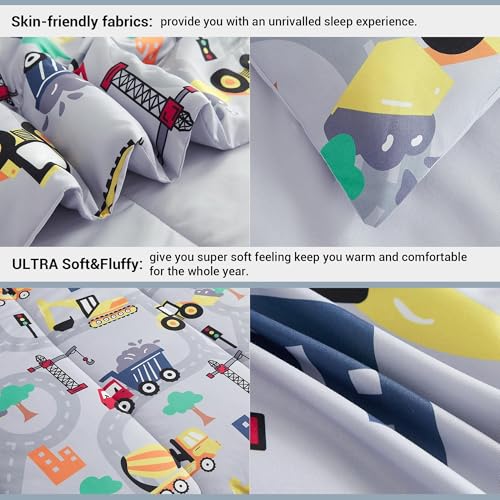 Image of Mooreeke Kids Twin Comforter Sets for Boys 6 Pieces Excavator Grey Bedding Set for Teens Soft Microfiber Kids Bed in A Bag with Comforter, Sheet Set, Shams and Decorative Toy Pillow All Season