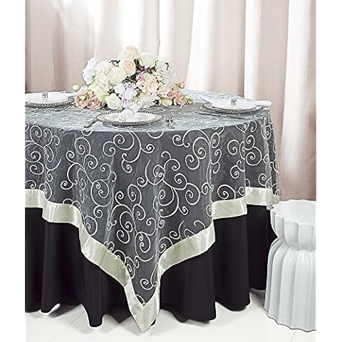 Wedding Linens Inc. 85" Square Embroidered Organza Sheer Table Overlays Toppers Organza Tablecloths Table Covers Linens for Wedding Party Banquet Events - Ivory Cover