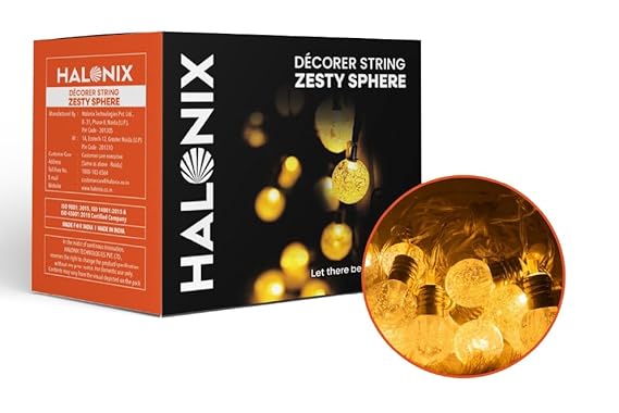 Halonix Decorer Zesty Sphere 15 Bright Led String Light | Diwali Light | Christmas Light | Wedding Light | Festive Lights for Home Decoration (Warm White, 4 Meters)