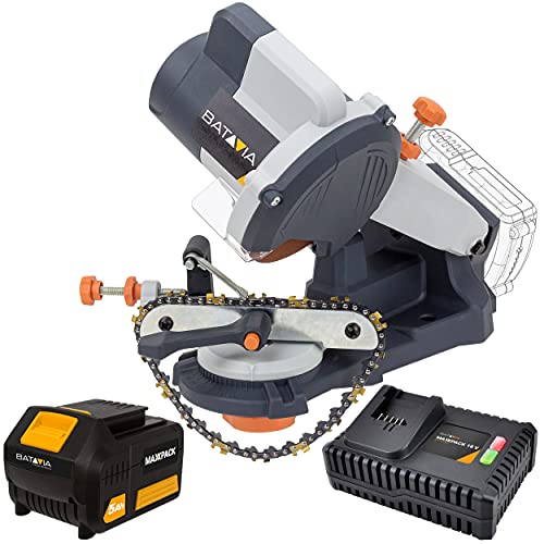 Preisvergleich Produktbild Batavia 7063640 Akku Kettenschärfgerät Sägekettenschärfgerät (18V Volt Lithium-Ion Akku, Ø Schleifscheibe 108 mm, Achtbohrung Schleifscheibe 23mm) 1 x 5.0 Ah - Akku + Schnellladegerät