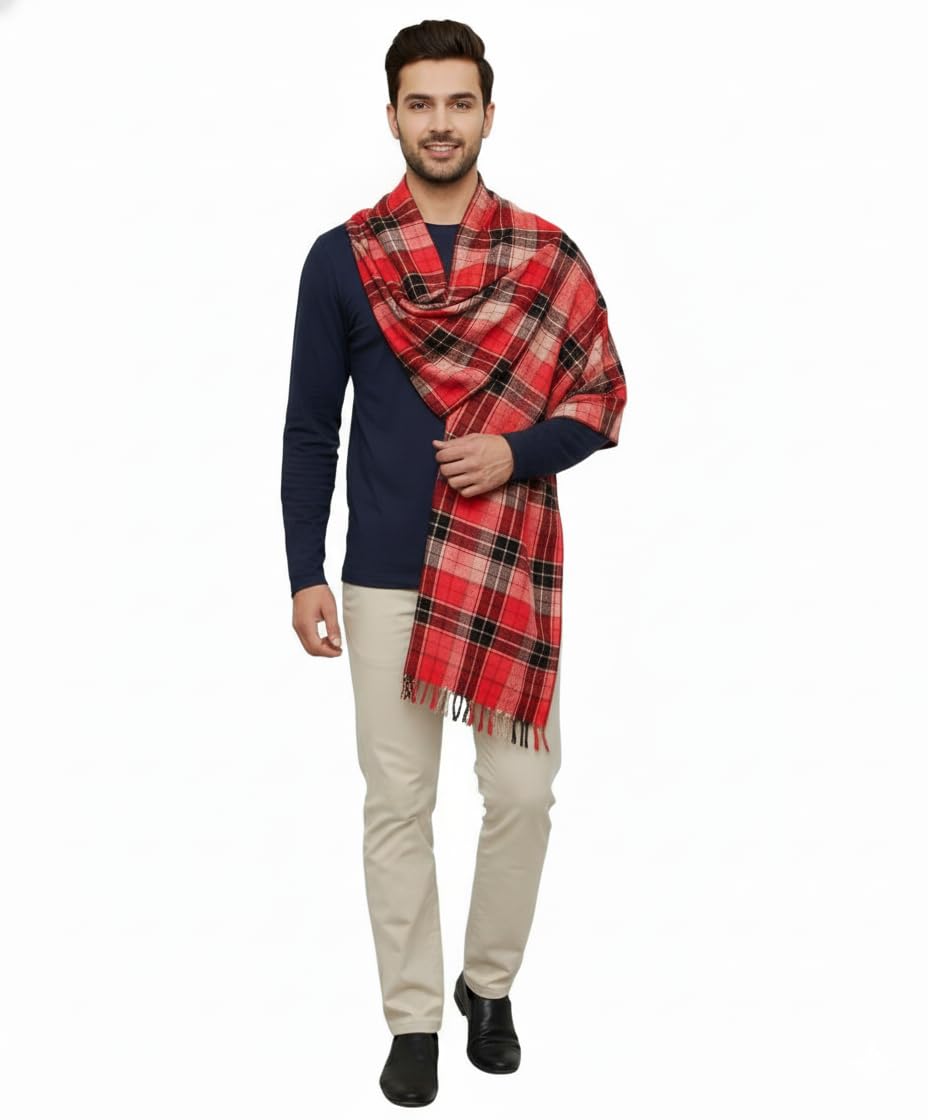KAVIM Red Wool Checkered Men's Shawl KA-SWL-32-image-22
