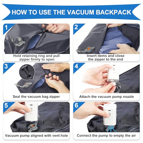 Image of coowoz Vacuum Backpack Travel with Pump,Travel Backpack with Vacuum System For Women Men,Carry On Backpack,Hiking Backpack Waterproof Outdoor Sports Rucksack Casual Daypack,33L(Vacuum pump)