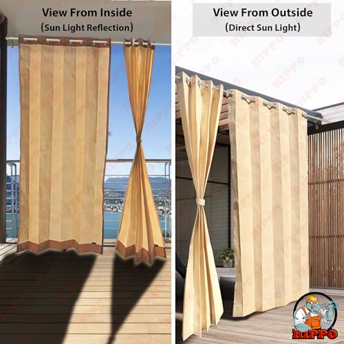 Image of HIPPO Heavy Duty Waterproof Outdoor Curtain 260 GSM - HDPE Coated Light Filtering Curtain for Lawn, Garden, Patio, Balcony & Hotel Outdoor Areas (4 Feet X 4.5 Feet, 2IN1 Sand-Dune, 2 PC)