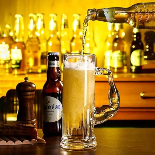 Image of WRINGO Beer Mugs Set of 2, 550ML Glass Mug with Handle, Large Big Heavy Mugs for Freezer, Multipurpose Mugs, Dishwasher & Microwave Safe (BR-09)