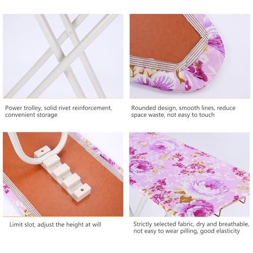 Wilitto Ironing Board,Space Saver Ironing Board,Exquisite Pattern Foldable Good Load-Bearing Small Lightweight and Easy Storage Ironing Boards for Home Laundry Room or Dorm Use Purple - Image 8