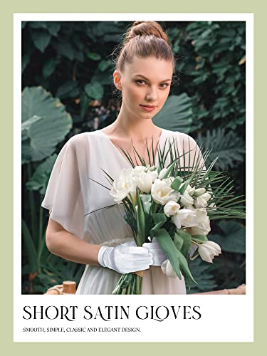 Image of Sumind 4 Pairs Women Short Satin Gloves White Wedding Party Wrist Length Gown Opera Gloves