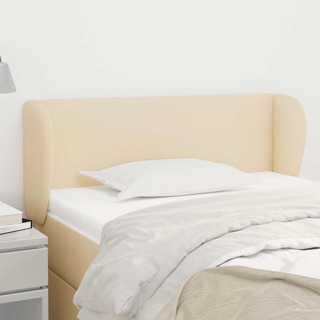 Tête de lit avec oreilles en tissu rembourré crème 93 x 23 x 78/88 cm avec pieds en bois, réglable en hauteur pour chambre à coucher, lit double, dossier confortable pour lire et s'asseoir
