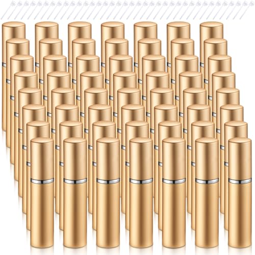 Zonon 56 Pieces 5 ml Refillable Perfume Atomizer Mini Refillable Spray Perfume Bottle Portable with 56 Pieces Refill Pump Dispenser Pump Transfer Tool for Outgoing(Gold)