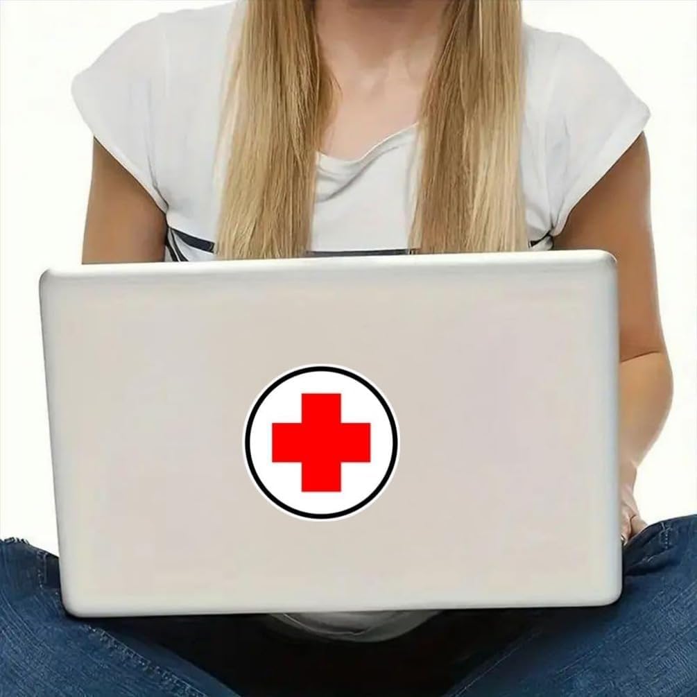 Lot de 2 autocollants croix rouge en vinyle 10 x 10 cm Symbole médical autocollant pour voiture, fenêtre, kit de premiers secours, décor de signe d'urgence | # S50404 - 5