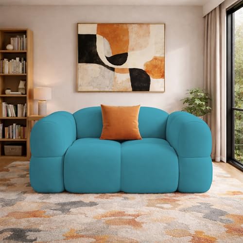 Image of Casaliving Vetras Modern Velvet Bubble Cloud Sofa, Tufted Design Upholstered 1 Seater Sofa Set for Living Room, (Turquise Colour) Premium Velvet Fabric Sofa