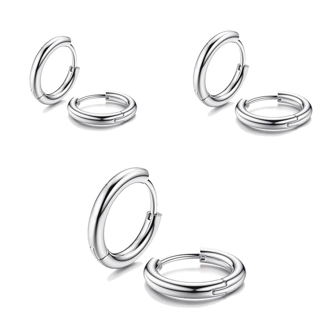 6 Paia Orecchini Acciaio Inossidabile di Orecchini Cerchio Piccoli per Uomini e Donne Ipoallergenici,orecchini a cerchio per uomini e donne, cartilagine,Set di Orecchini 8-12mm (argento e nero