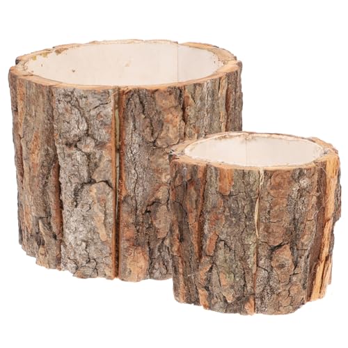 LIOOBO 2Pcs Wood Bark Planter Creative Tree Stump Flower Containers for Plants and Floral Arrangements Hollow Log Style Pots for Home and Garden Decor