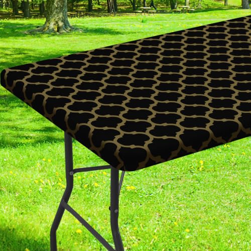 Smiry Picnic Fitted Table Cover, 4 Foot Flannel Backed Vinyl Tablecloth