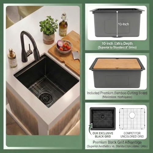 Image of LQS Black Stainless Steel Undermount Bar Sink, 15 inch x 17 inch Small Wet Bar Sink and RV Kitchen Sink Workstation, 16 Gauge Stainless Steel Kitchen Sink with Abundant Accessories For RV, Outdoor, Coffee Bar
