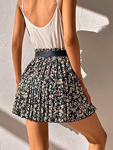 Women's Floral Mini Pleated Skirt Paperbag Waist Belted Short Skirts3