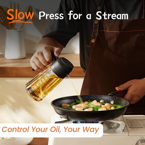 TrendPlain 470ml Olive Oil Spray Bottle for Kitchen Gadgets - 2 in 1 Olive Oil Dispenser Bottle and Air Fryer Accessories for Cooking, Salad and BBQ - 2 Black - 2