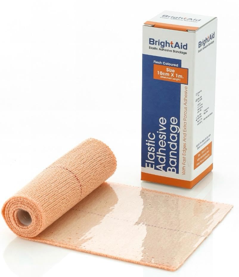Image of Elastic Adhesive Bandage, 10cm x 1m Stretched Length, Single Pack, Stretchable Crepe Bandage for Joint & Muscle Support, First Aid Wrap for Sports Injury, Pain Relief - Breathable Matrial, Beige Colour (10cm x 1m. Stretched Length)