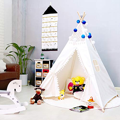 Triclicks Tienda Tipi Tienda India Tienda de Campaña Infantil Tipi Indio Tienda IndiaJuego Algodón Lienzo para Niños Niño y Una Niña(Estilo Blanco B)