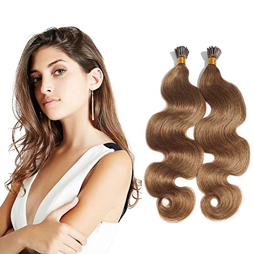 RemeeHi Brazilian I Tip Hair Extensions Human Hair BW Wavy Stick Tip Human Hair Extensions Real Human Hair 100g 22 Inch Per Pack 33# Dark Auburn Brown