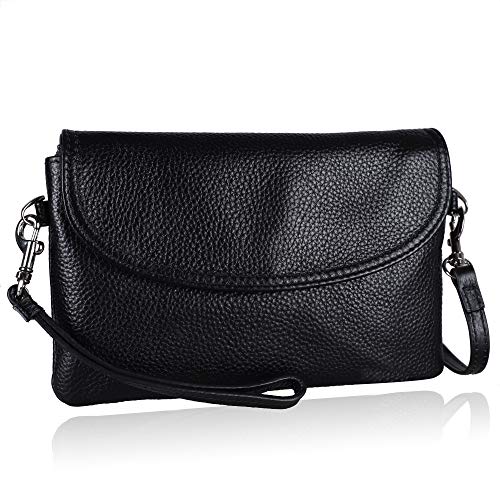 Preisvergleich Produktbild FERRISA Kleine Umhängetasche für Damen, aus echtem Leder, mit Handgelenken, Schultertaschen, Smartphone-Crossbody-Tasche mit Kartenfächern