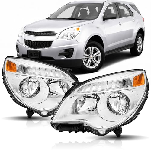 corkiauto Halogen Headlight Assembly Fit for 2010 2011 2012 2013 2014 2015 Chevy Equinox Pair Replacement Headlamp Chrome Housing Amber Reflector Driver & Passenger Side GM2503338 GM2502338