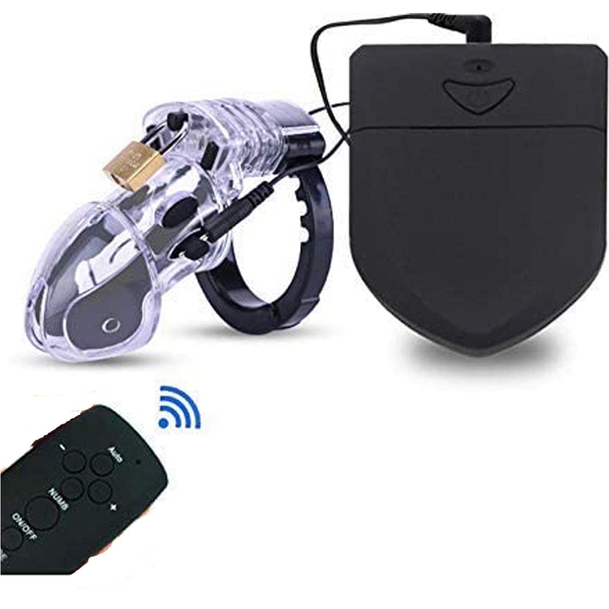 Cintura di Castità per Elettroshock con Gabbia per Pene per Uomo, Dispositivo di Castità E-Stim Sessuale Gabbia di Castità con Telecomando Senza Fili Blocco Bondage Fetish Sex Toy Nero
