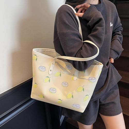 Image of hibear Cherry Print Tote Bag for Women Bow Shoulder Handbag Trendy Faux Leather Top-Handle Bag with Cherry Accessories