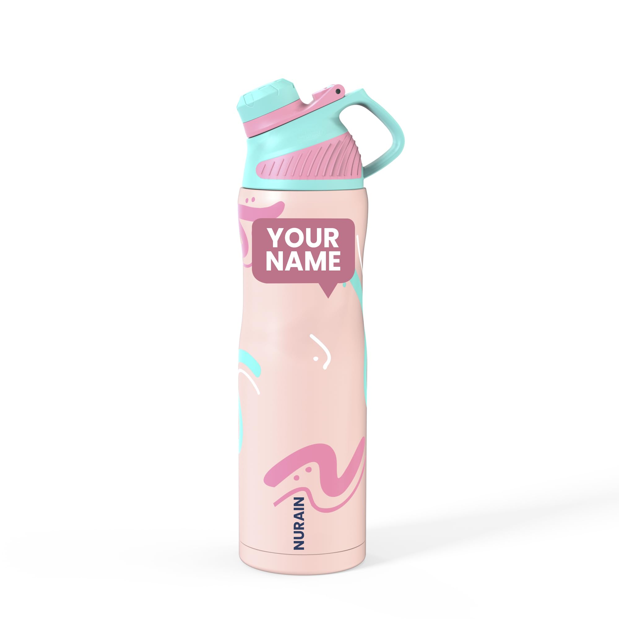 Rabitat ZYLO Max Personalized Insulated Water Bottle for School Kids 750ml | Steel Water Bottle for Kids | Kids Water Bottle | 2 Year Brand Warranty | Hot & Cold Upto 24 Hours | Pastle Splash