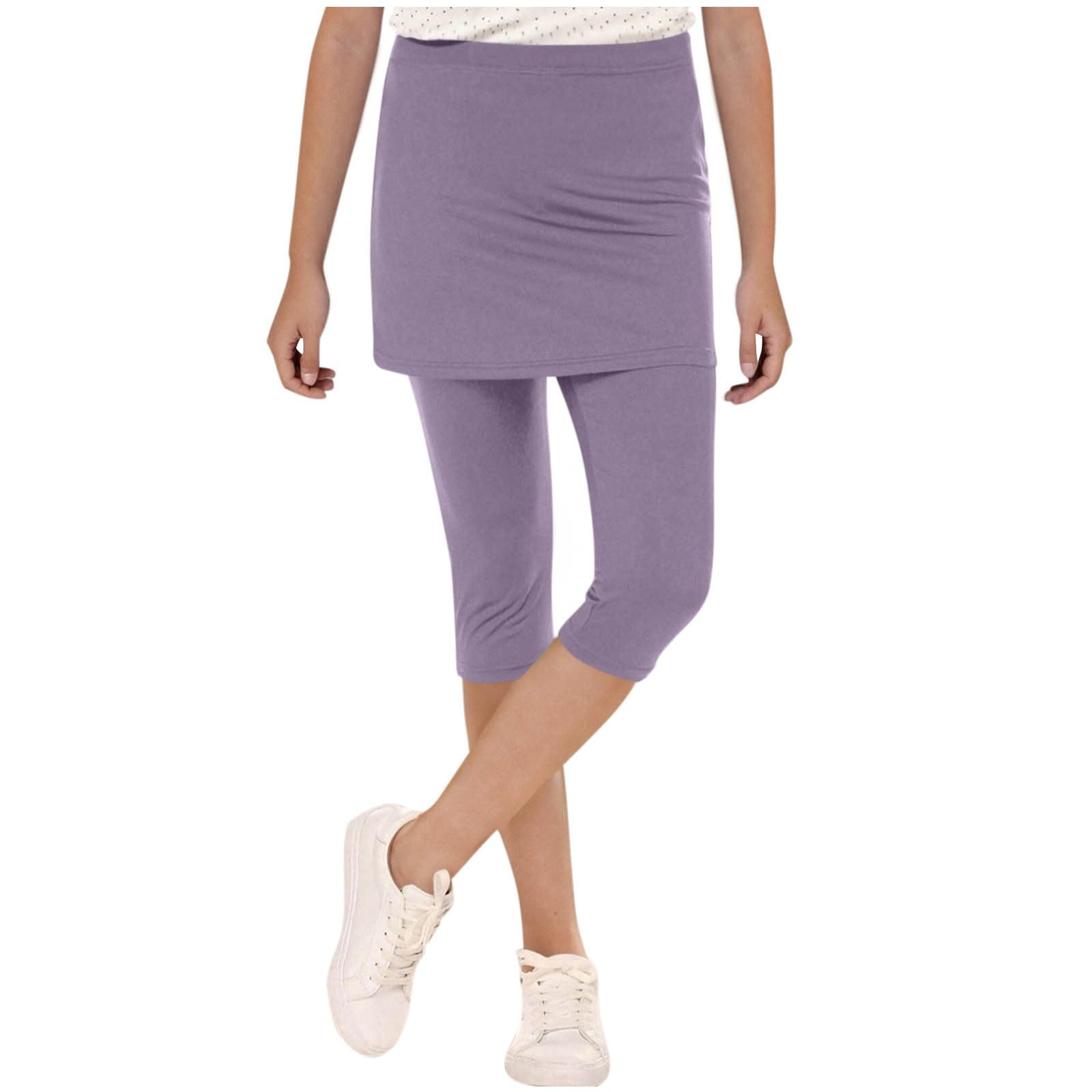 duxyoz 2 in 1 Girls Leggings with Skirt Preppy Youth High Waisted Tennis Athletic Flowy Skirted Legging Kids Stretch Pantskirt Capri Trousers Cute Active Golf Skorts Soft Comfy Yoga Pants 5-6 Years