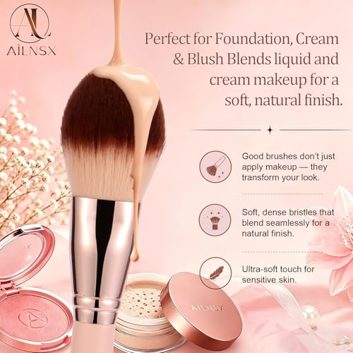Image of Face Makeup Brush, Large Powder Brush for Blush, Bronzer, Setting Powder and Powder Foundation, Soft Fluffy Dense Bristles, Rounded Makeup Brush with Pink Handle
