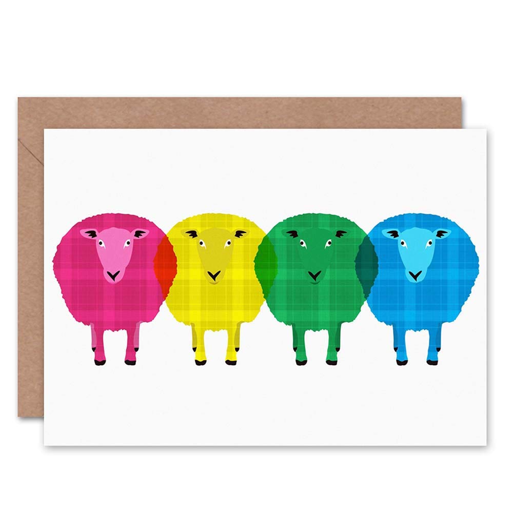 Wee Blue Coo Birthday Friendship Tartan Sheep Scotland Art Gift Sealed Greeting Card Plus Envelope Blank inside