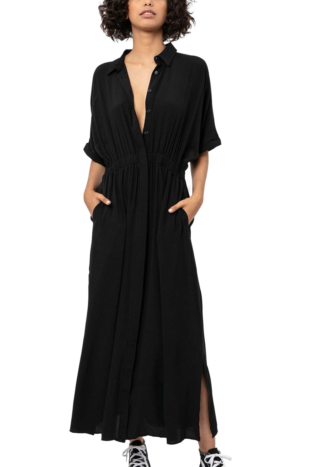 YouKD Katoenen geborduurde bloemen losse caftan Boho strand bikini cover-up jurk Grote maten loungewear voor dames