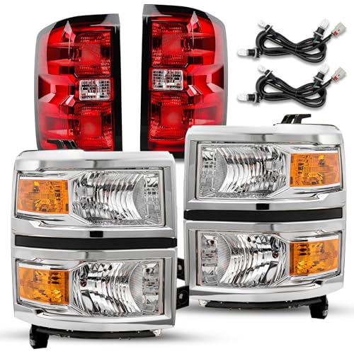 Image of TUSDAR Upgraded Lens Headlight and Tail Light Assembly Fit for 2014 2015 Chevy Silverado 1500 Pickup Truck OE Style Halogen Lamps Replacement Chrome Housing Amber Reflector /Driver & Passenger Side