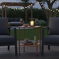 Vista 5 de Bamboo Adirondack - Mesa auxiliar cuadrada para exteriores, mesa auxiliar de bambú de almacenamiento de 2 niveles para patio, mesas auxiliares