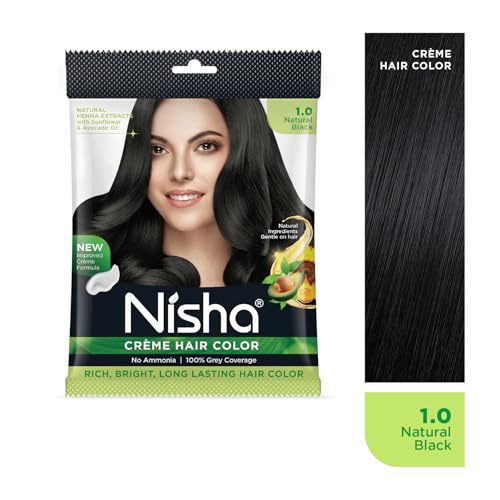 Image of Nisha Cream Hair Colour Natural Black 40g (Pack of 4) | Full Grey Coverage | Long-Lasting Hair Color Cream | Smooth & Even Application
