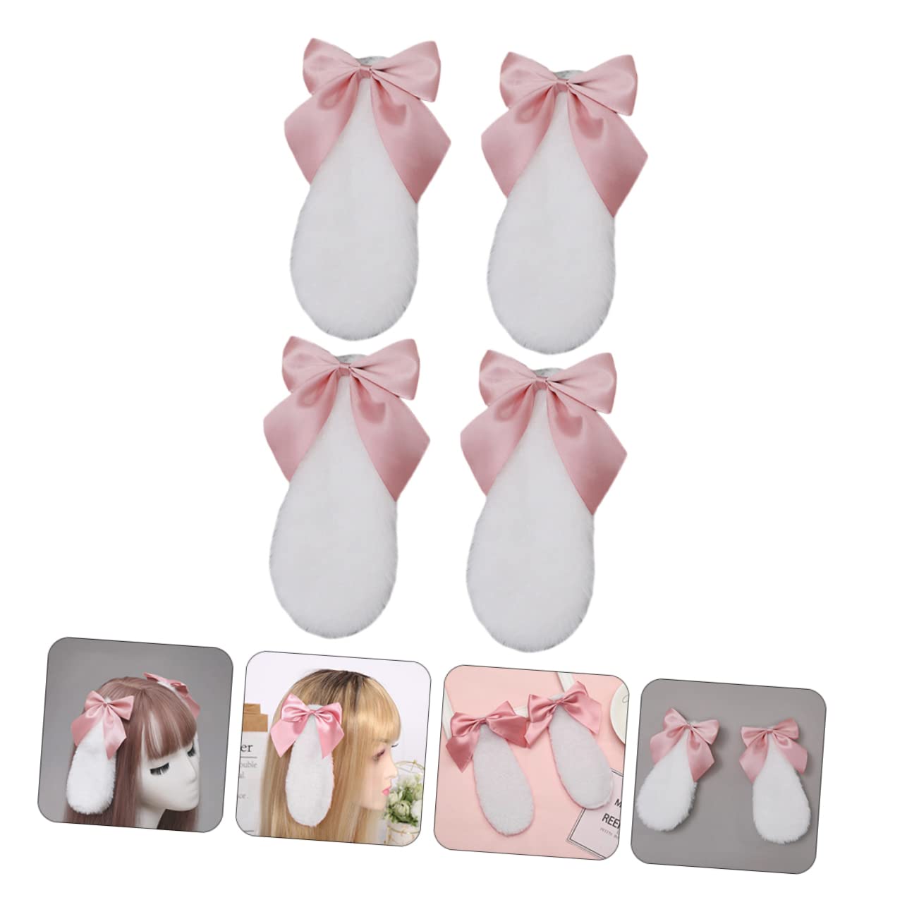 Lurrose 4pcs bunny ear hair clip bunny plush headpiece clip on bunny ears animal ears headpiece halloween bow hair clip animal hair clips Cosplay Hair Accessories fluff rabbit pin - Image 4