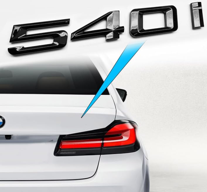 Image of 540i Rear Gloss Black 3D Trunk Lid Car Badge Emblem Decal Number Letter for BMW 5 Series with Adhesive Backing